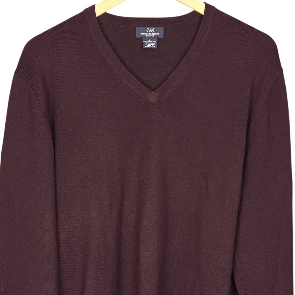 Brooks Brothers 346 V-Neck Sweater Mens Large Plum Merino Wool Stretch Casual
